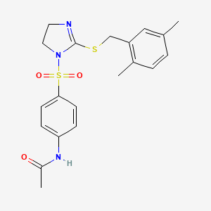 molecular formula C20H23N3O3S2 B3017121 N-[4-[[2-[(2,5-dimethylphenyl)methylsulfanyl]-4,5-dihydroimidazol-1-yl]sulfonyl]phenyl]acetamide CAS No. 868217-97-4