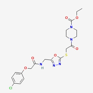 molecular formula C20H24ClN5O6S B3017131 Ethyl 4-(2-((5-((2-(4-chlorophenoxy)acetamido)methyl)-1,3,4-oxadiazol-2-yl)thio)acetyl)piperazine-1-carboxylate CAS No. 851784-95-7