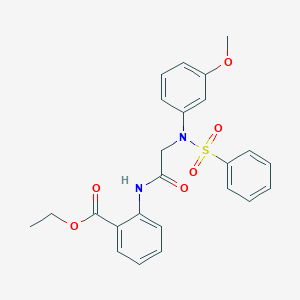molecular formula C24H24N2O6S B301714 Ethyl 2-({[3-methoxy(phenylsulfonyl)anilino]acetyl}amino)benzoate 