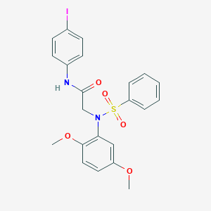 molecular formula C22H21IN2O5S B301715 2-[2,5-dimethoxy(phenylsulfonyl)anilino]-N-(4-iodophenyl)acetamide 