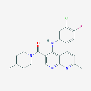 (4-((3-Chloro-4-fluorophenyl)amino)-7-methyl-1,8-naphthyridin-3-yl)(4-methylpiperidin-1-yl)methanone