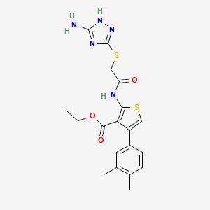 molecular formula C19H21N5O3S2 B3017187 2-(2-((5-氨基-1H-1,2,4-三唑-3-基)硫代)乙酰氨基)-4-(3,4-二甲基苯基)噻吩-3-羧酸乙酯 CAS No. 671200-90-1