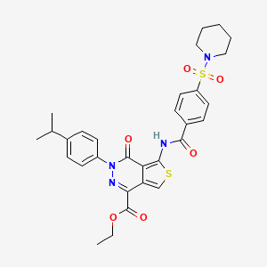 molecular formula C30H32N4O6S2 B3017188 Ethyl 3-(4-isopropylphenyl)-4-oxo-5-(4-(piperidin-1-ylsulfonyl)benzamido)-3,4-dihydrothieno[3,4-d]pyridazine-1-carboxylate CAS No. 887224-57-9