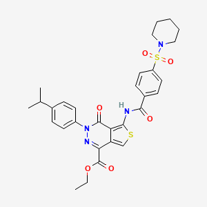 molecular formula C30H32N4O6S2 B3017188 3-(4-异丙基苯基)-4-氧代-5-(4-(哌啶-1-磺酰基)苯甲酰胺)-3,4-二氢噻吩并[3,4-d]哒嗪-1-甲酸乙酯 CAS No. 887224-57-9