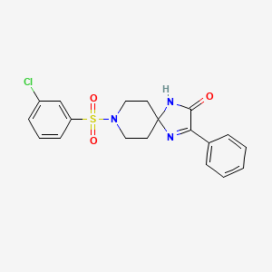 molecular formula C19H18ClN3O3S B3017191 8-((3-Chlorophenyl)sulfonyl)-3-phenyl-1,4,8-triazaspiro[4.5]dec-3-en-2-one CAS No. 1185130-07-7
