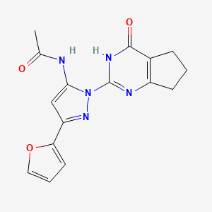 molecular formula C16H15N5O3 B3017197 N-(3-(furan-2-yl)-1-(4-oxo-4,5,6,7-tetrahydro-3H-cyclopenta[d]pyrimidin-2-yl)-1H-pyrazol-5-yl)acetamide CAS No. 1207042-31-6