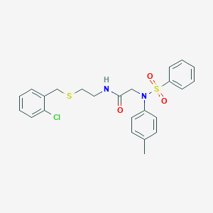 molecular formula C24H25ClN2O3S2 B301721 N-{2-[(2-chlorobenzyl)sulfanyl]ethyl}-2-[4-methyl(phenylsulfonyl)anilino]acetamide 