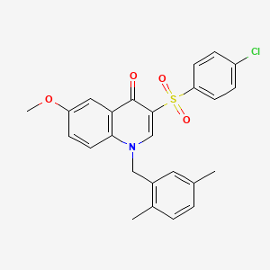 molecular formula C25H22ClNO4S B3017216 3-(4-Chlorophenyl)sulfonyl-1-[(2,5-dimethylphenyl)methyl]-6-methoxyquinolin-4-one CAS No. 866810-40-4