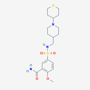 molecular formula C19H29N3O4S2 B3017236 2-methoxy-5-(N-((1-(tetrahydro-2H-thiopyran-4-yl)piperidin-4-yl)methyl)sulfamoyl)benzamide CAS No. 2034617-86-0
