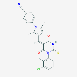 molecular formula C25H19ClN4O2S B301725 4-(3-{(E)-[1-(3-chloro-2-methylphenyl)-4,6-dioxo-2-thioxotetrahydropyrimidin-5(2H)-ylidene]methyl}-2,5-dimethyl-1H-pyrrol-1-yl)benzonitrile 