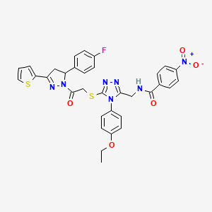molecular formula C33H28FN7O5S2 B3017253 N-[[4-(4-ethoxyphenyl)-5-[2-[3-(4-fluorophenyl)-5-thiophen-2-yl-3,4-dihydropyrazol-2-yl]-2-oxoethyl]sulfanyl-1,2,4-triazol-3-yl]methyl]-4-nitrobenzamide CAS No. 393583-10-3