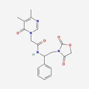 molecular formula C19H20N4O5 B3017272 2-(4,5-dimethyl-6-oxopyrimidin-1(6H)-yl)-N-(2-(2,4-dioxooxazolidin-3-yl)-1-phenylethyl)acetamide CAS No. 2034251-66-4
