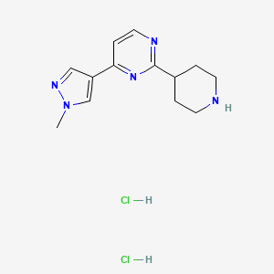 molecular formula C13H19Cl2N5 B3017275 4-(1-methyl-1H-pyrazol-4-yl)-2-(piperidin-4-yl)pyrimidine dihydrochloride CAS No. 2060008-63-9