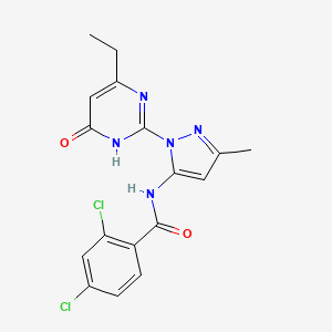molecular formula C17H15Cl2N5O2 B3017277 2,4-dichloro-N-(1-(4-ethyl-6-oxo-1,6-dihydropyrimidin-2-yl)-3-methyl-1H-pyrazol-5-yl)benzamide CAS No. 1004389-46-1