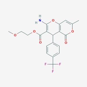 molecular formula C20H18F3NO6 B3017299 2-methoxyethyl 2-amino-7-methyl-5-oxo-4-[4-(trifluoromethyl)phenyl]-4H-pyrano[3,2-c]pyran-3-carboxylate CAS No. 625373-18-4