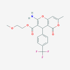 molecular formula C20H18F3NO6 B3017299 2-甲氧基乙基2-氨基-7-甲基-5-氧代-4-[4-(三氟甲基)苯基]-4H-吡喃并[3,2-c]吡喃-3-羧酸酯 CAS No. 625373-18-4