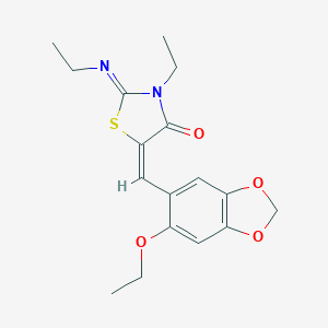 molecular formula C17H20N2O4S B301730 5-[(6-Ethoxy-1,3-benzodioxol-5-yl)methylene]-3-ethyl-2-(ethylimino)-1,3-thiazolidin-4-one 