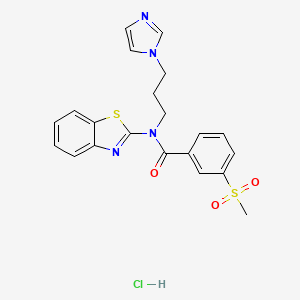 molecular formula C21H21ClN4O3S2 B3017305 N-(3-(1H-imidazol-1-yl)propyl)-N-(benzo[d]thiazol-2-yl)-3-(methylsulfonyl)benzamide hydrochloride CAS No. 1216795-82-2