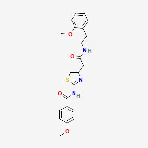 molecular formula C22H23N3O4S B3017307 4-methoxy-N-(4-(2-((2-methoxyphenethyl)amino)-2-oxoethyl)thiazol-2-yl)benzamide CAS No. 941943-28-8
