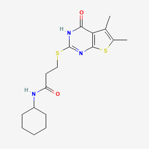 molecular formula C17H23N3O2S2 B3017320 N-cyclohexyl-3-[(5,6-dimethyl-4-oxo-3H-thieno[2,3-d]pyrimidin-2-yl)sulfanyl]propanamide CAS No. 638137-20-9