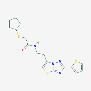 molecular formula C17H20N4OS3 B3017328 2-(cyclopentylthio)-N-(2-(2-(thiophen-2-yl)thiazolo[3,2-b][1,2,4]triazol-6-yl)ethyl)acetamide CAS No. 1327318-55-7