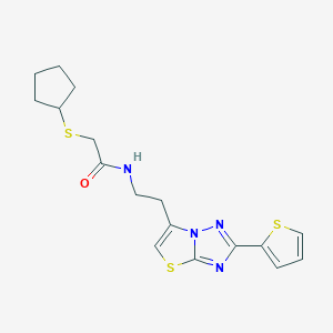 molecular formula C17H20N4OS3 B3017328 2-(环戊基硫代)-N-(2-(2-(噻吩-2-基)噻唑并[3,2-b][1,2,4]三唑-6-基)乙基)乙酰胺 CAS No. 1327318-55-7