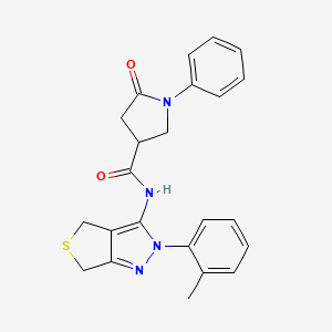 molecular formula C23H22N4O2S B3017335 5-oxo-1-phenyl-N-(2-(o-tolyl)-4,6-dihydro-2H-thieno[3,4-c]pyrazol-3-yl)pyrrolidine-3-carboxamide CAS No. 872596-54-8
