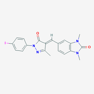 molecular formula C20H17IN4O2 B301734 5-{[1-(4-iodophenyl)-3-methyl-5-oxo-1,5-dihydro-4H-pyrazol-4-ylidene]methyl}-1,3-dimethyl-1,3-dihydro-2H-benzimidazol-2-one 