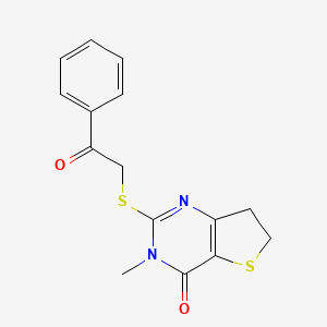 molecular formula C15H14N2O2S2 B3017348 3-Methyl-2-phenacylsulfanyl-6,7-dihydrothieno[3,2-d]pyrimidin-4-one CAS No. 893363-40-1