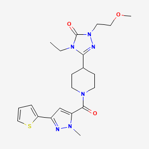 molecular formula C21H28N6O3S B3017349 4-ethyl-1-(2-methoxyethyl)-3-(1-(1-methyl-3-(thiophen-2-yl)-1H-pyrazole-5-carbonyl)piperidin-4-yl)-1H-1,2,4-triazol-5(4H)-one CAS No. 1797174-14-1