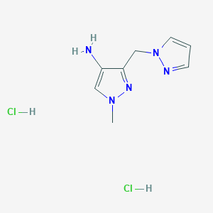 molecular formula C8H13Cl2N5 B3017351 1-甲基-3-(吡唑-1-基甲基)吡唑-4-胺；二盐酸盐 CAS No. 2445791-95-5