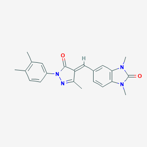 molecular formula C22H22N4O2 B301736 5-{[1-(3,4-dimethylphenyl)-3-methyl-5-oxo-1,5-dihydro-4H-pyrazol-4-ylidene]methyl}-1,3-dimethyl-1,3-dihydro-2H-benzimidazol-2-one 