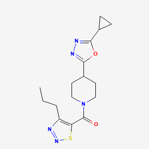 molecular formula C16H21N5O2S B3017360 (4-(5-环丙基-1,3,4-恶二唑-2-基)哌啶-1-基)(4-丙基-1,2,3-噻二唑-5-基)甲酮 CAS No. 1208810-43-8