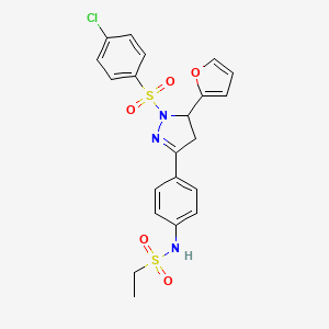 molecular formula C21H20ClN3O5S2 B3017375 N-(4-(1-((4-chlorophenyl)sulfonyl)-5-(furan-2-yl)-4,5-dihydro-1H-pyrazol-3-yl)phenyl)ethanesulfonamide CAS No. 851781-56-1