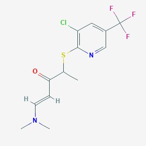 molecular formula C13H14ClF3N2OS B3017386 (E)-4-[3-氯-5-(三氟甲基)吡啶-2-基]硫代-1-(二甲氨基)戊-1-烯-3-酮 CAS No. 338397-45-8