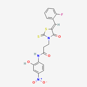 3-[(5Z)-5-[(2-fluorophenyl)methylidene]-4-oxo-2-sulfanylidene-1,3-thiazolidin-3-yl]-N-(2-hydroxy-4-nitrophenyl)propanamide