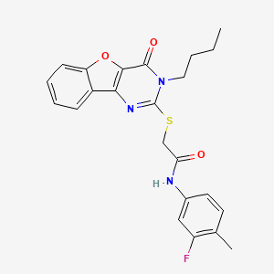 molecular formula C23H22FN3O3S B3017398 2-[(3-butyl-4-oxo-3,4-dihydro[1]benzofuro[3,2-d]pyrimidin-2-yl)sulfanyl]-N-(3-fluoro-4-methylphenyl)acetamide CAS No. 899754-16-6