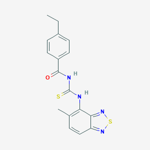 molecular formula C17H16N4OS2 B301740 4-ethyl-N-[(5-methyl-2,1,3-benzothiadiazol-4-yl)carbamothioyl]benzamide 
