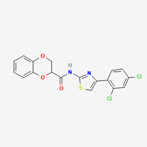 molecular formula C18H12Cl2N2O3S B3017400 N-(4-(2,4-dichlorophenyl)thiazol-2-yl)-2,3-dihydrobenzo[b][1,4]dioxine-2-carboxamide CAS No. 515841-86-8