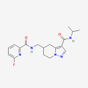 molecular formula C18H22FN5O2 B3017401 5-[[(6-Fluoropyridine-2-carbonyl)amino]methyl]-N-propan-2-yl-4,5,6,7-tetrahydropyrazolo[1,5-a]pyridine-3-carboxamide CAS No. 2109273-21-2