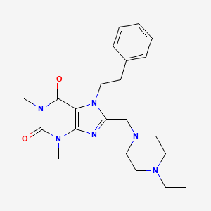 molecular formula C22H30N6O2 B3017402 8-((4-ethylpiperazin-1-yl)methyl)-1,3-dimethyl-7-phenethyl-1H-purine-2,6(3H,7H)-dione CAS No. 847241-75-2