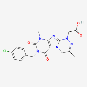 2-{7-[(4-chlorophenyl)methyl]-3,9-dimethyl-6,8-dioxo-5,7,9-trihydro-4H-1,2,4-t riazino[4,3-h]purinyl}acetic acid