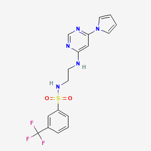 molecular formula C17H16F3N5O2S B3017455 N-(2-((6-(1H-吡咯-1-基)嘧啶-4-基)氨基)乙基)-3-(三氟甲基)苯磺酰胺 CAS No. 1421514-74-0