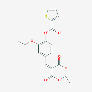 molecular formula C20H18O7S B301746 4-[(2,2-Dimethyl-4,6-dioxo-1,3-dioxan-5-ylidene)methyl]-2-ethoxyphenyl thiophene-2-carboxylate 