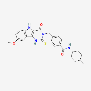 molecular formula C26H28N4O3S B3017461 4-[(8-methoxy-4-oxo-2-thioxo-1,2,4,5-tetrahydro-3H-pyrimido[5,4-b]indol-3-yl)methyl]-N-(4-methylcyclohexyl)benzamide CAS No. 866588-97-8