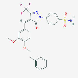 molecular formula C26H22F3N3O5S B301747 4-[4-[3-methoxy-4-(2-phenylethoxy)benzylidene]-5-oxo-3-(trifluoromethyl)-4,5-dihydro-1H-pyrazol-1-yl]benzenesulfonamide 