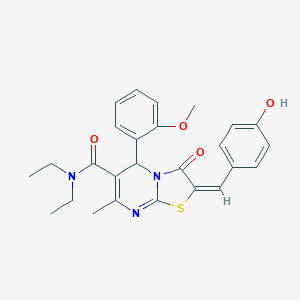 molecular formula C26H27N3O4S B301749 N,N-diethyl-2-(4-hydroxybenzylidene)-5-(2-methoxyphenyl)-7-methyl-3-oxo-2,3-dihydro-5H-[1,3]thiazolo[3,2-a]pyrimidine-6-carboxamide 