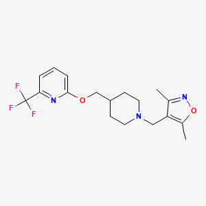 molecular formula C18H22F3N3O2 B3017491 2-({1-[(3,5-Dimethyl-1,2-oxazol-4-yl)methyl]piperidin-4-yl}methoxy)-6-(trifluoromethyl)pyridine CAS No. 2202286-39-1
