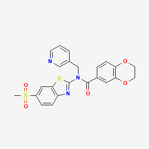 molecular formula C23H19N3O5S2 B3017492 N-(6-(methylsulfonyl)benzo[d]thiazol-2-yl)-N-(pyridin-3-ylmethyl)-2,3-dihydrobenzo[b][1,4]dioxine-6-carboxamide CAS No. 922450-47-3