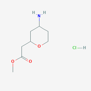molecular formula C8H16ClNO3 B3017502 Methyl 2-(4-aminooxan-2-yl)acetate;hydrochloride CAS No. 2253631-99-9; 2253632-00-5